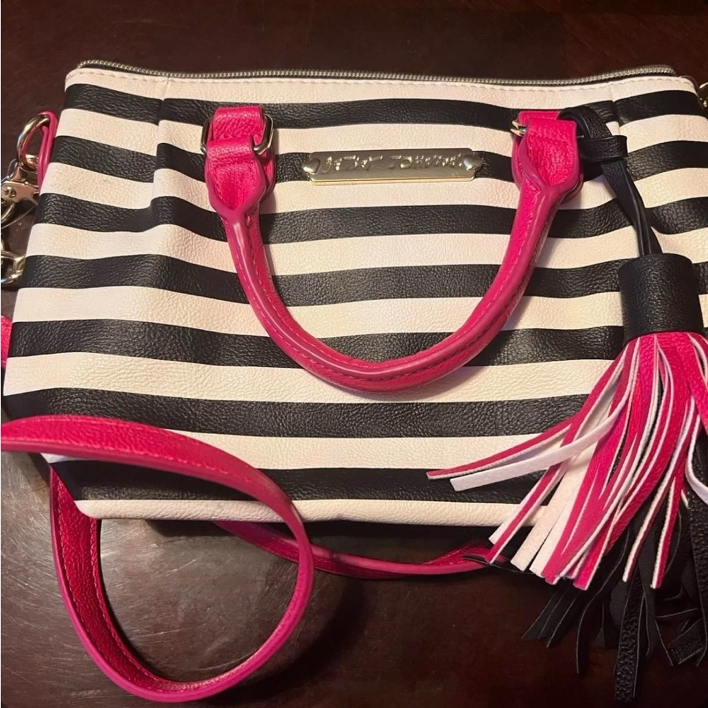 Betsey Johnson Striped Crossbody Bag with Pink Handles